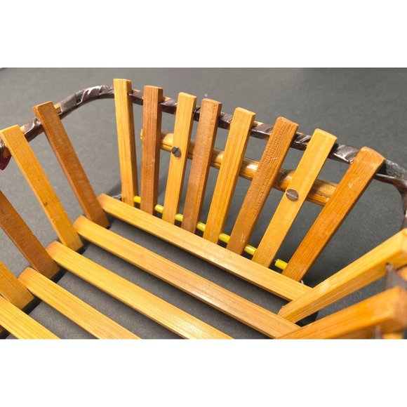 Vintage Wood Slat Bread Basket Rectangular Fruit Tray Fruit Storage 14 Inch - Picture 2 of 11